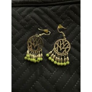 Boho Dangle Earrings with Green‎ Beads Statement Fashion Jewelry
